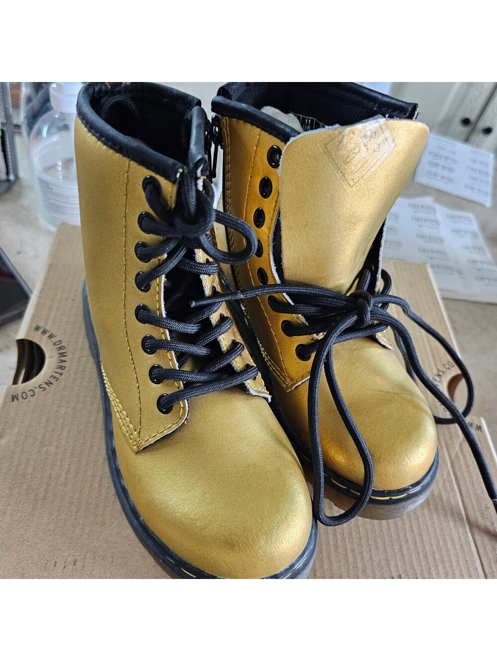 Dr. Martens Delaney Gold Alumix Child Boots Size US 11